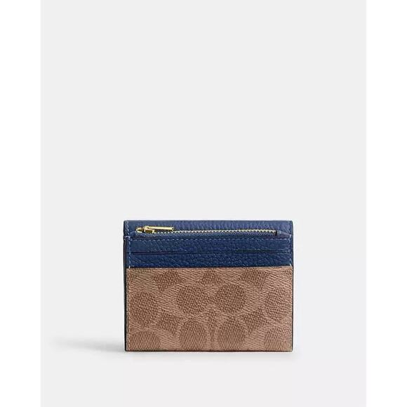 NWT Coach Card Holder Wallet In Signature Canvas CZ034 Tan/Deep Blue - Picture 10 of 10